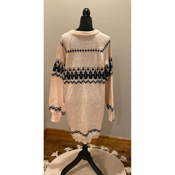 Sweater Dress Size XL Cream Blue Fair Isle Design Loose Knit Lightweight Stylish - Picture 7 of 12